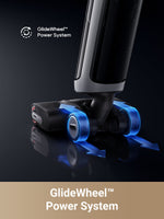 Load image into Gallery viewer, Close-up of Dreame H14 Pro vacuum's GlideWheel™ Power System with blue wheels
